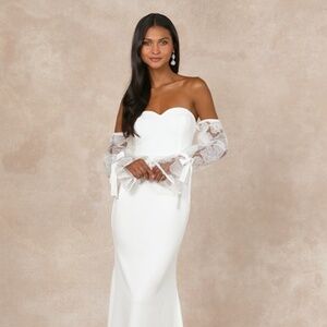 Lulus Everlasting Desire White Mesh Pearl Off-the-shoulder Maxi Dress - Size XS